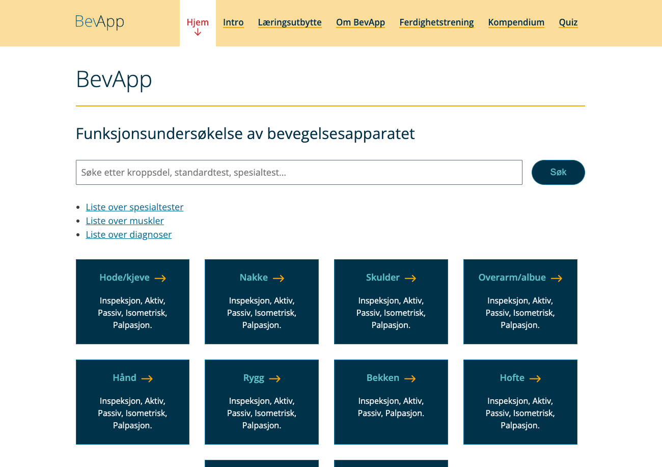 Forsidevisning av læringsplattformen BevApp ved UiT